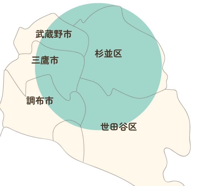 三鷹・武蔵野・調布・世田谷・杉並のエリアマップ